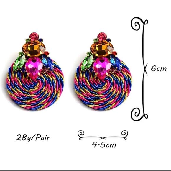 Colorful Crystal Handmade Round Rhinestone Earrings Exaggerated Statement - Picture 5 of 5